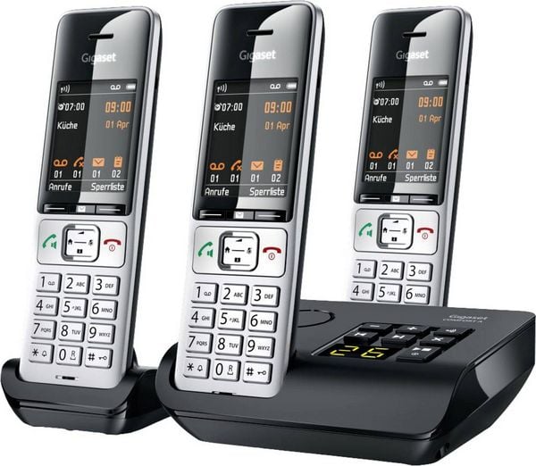 Produktbild: Gigaset COMFORT 500A trio DECT, GAP Schnurloses Telefon analog Babyphone, Freisprechen, f&uuml;r H&ouml;rger&auml;te kompatibel, Headsetanschluss, inkl. Mobiltei