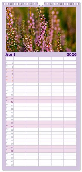 Produktbild: Familienplaner 2026 - Wanderung durch die zauberhafte L&uuml;neburger Heide mit 5 Spalten (Wandkalender, 21 x 45 cm) CALVENDO