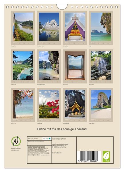 Produktbild: Erlebe mit mir das sonnige Thailand (Wandkalender 2026 DIN A4 hoch), CALVENDO Monatskalender
