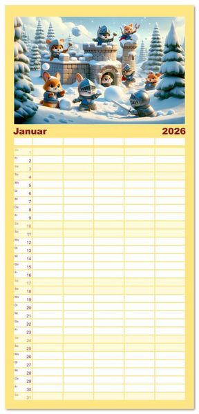 Produktbild: Familienplaner 2026 - Ritterliche Tierfreunde: Ein Jahr voller Spannung und Humor mit 5 Spalten (Wandkalender, 21 x 45 cm) CALVENDO