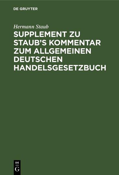 Produktbild: Supplement zu Staub's Kommentar zum Allgemeinen Deutschen Handelsgesetzbuch
