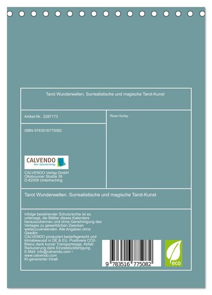 Produktbild: Tarot Wunderwelten. Surrealistische und magische Tarot-Kunst (Tischkalender 2027 DIN A5 hoch), CALVENDO Monatskalender