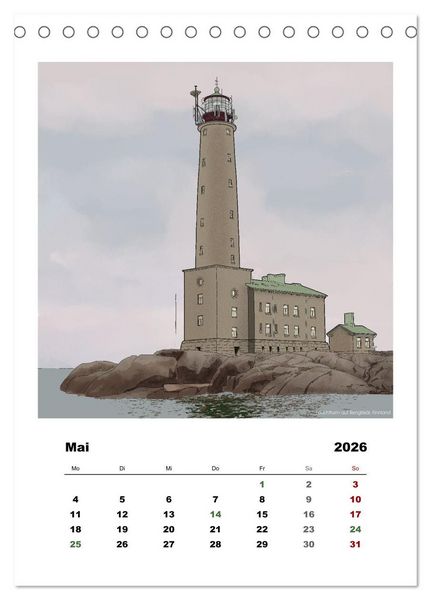 Produktbild: Leuchtt&uuml;rme der Welt - illustriert (Tischkalender 2026 DIN A5 hoch), CALVENDO Monatskalender