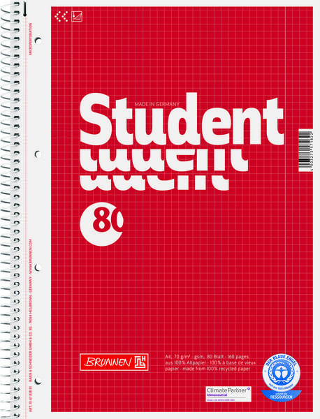 Produktbild: Brunnen Collegeblock A4 kariert Lineatur 28 80 Blatt Recyclingpapier