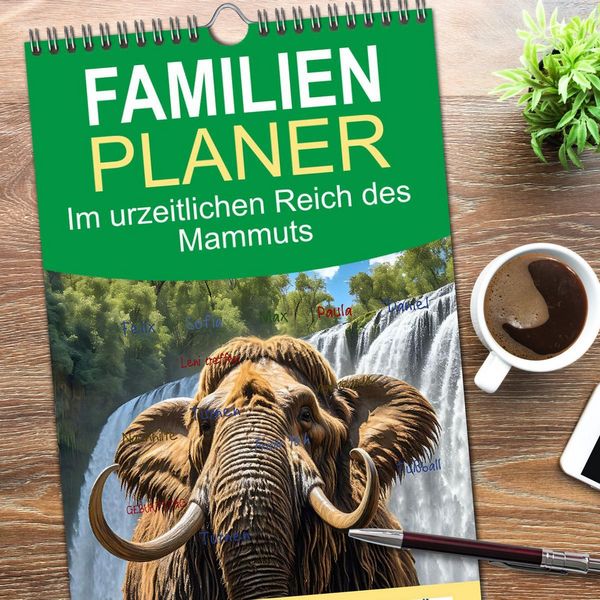 Produktbild: Familienplaner 2026 - Im urzeitlichen Reich des Mammuts mit 5 Spalten (Wandkalender, 21 x 45 cm) CALVENDO