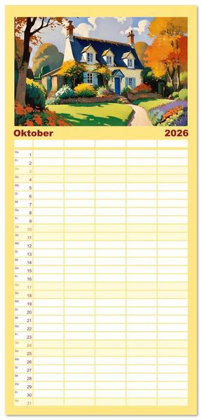 Produktbild: Familienplaner 2026 - Englische Cottages mit 5 Spalten (Wandkalender, 21 x 45 cm) CALVENDO