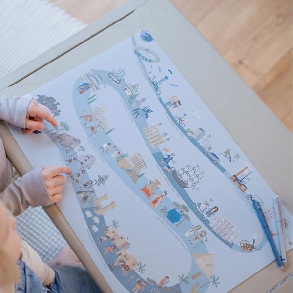 Produktbild: Scriptum Schreibtischunterlage f&uuml;r Kinder Zeitreise durch die Weltgeschichte in blau, - 60 x 40 cm, aus premium Vinyl