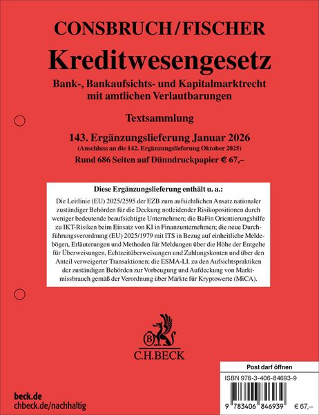 Produktbild: Kreditwesengesetz 143. Erg&auml;nzungslieferung