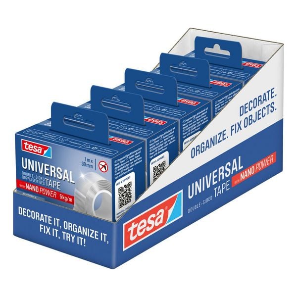 Produktbild: tesa Klebeband Universal Tape doppelseitig 1mx30mm mit Nano Power 5kg/m