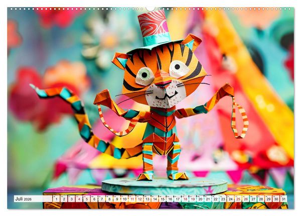 Produktbild: Bunter Origami Zirkus - Farbenfroher Zirkusspa&szlig; mit Origami-Figuren (hochwertiger Premium Wandkalender 2026 DIN A2 quer), Kunstdruck in Hochglanz
