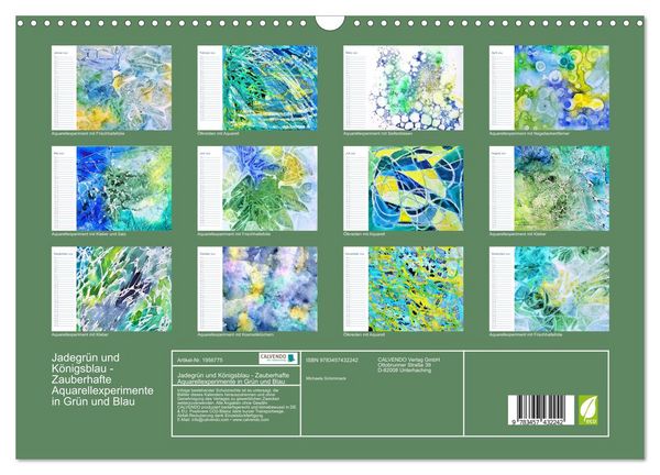 Produktbild: Jadegr&uuml;n und K&ouml;nigsblau - Zauberhafte Aquarellexperimente in Gr&uuml;n und Blau (Wandkalender 2026 DIN A3 quer), CALVENDO Monatskalender
