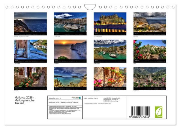 Produktbild: Mallorca 2026 - Mallorquinische Tr&auml;ume (Wandkalender 2026 DIN A4 quer), CALVENDO Monatskalender
