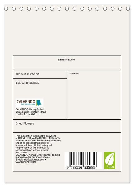 Produktbild: Dried Flowers (Desk Calendar 2026 DIN A5 portrait), CALVENDO 12 Month DeskCalendar