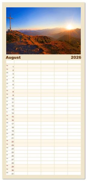 Produktbild: Familienplaner 2026 - Gipfelkreuze im Sonnenlicht mit 5 Spalten (Wandkalender, 21 x 45 cm) CALVENDO