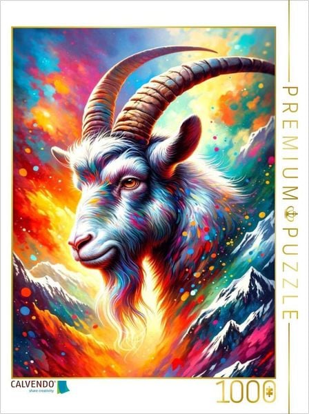 CALVENDO Puzzle Steinbock - Ein Motiv aus dem Kalender Sternzeichen - Ein Jahr unter den Sternen mit von KI gemalten Tierkreiszeichen | 1000 Teile Lege-Größe 64x48cm Foto-Puzzle für glückliche Stunden