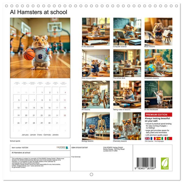 Produktbild: AI Hamsters at school (Wall Calendar 2026 12 &times; 12 Inch) CALVENDO 12 Month Wall Calendar