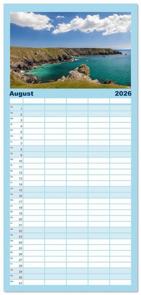 Produktbild: Familienplaner 2026 - Eine Reise durch S&uuml;dengland mit 5 Spalten (Wandkalender, 21 x 45 cm) CALVENDO