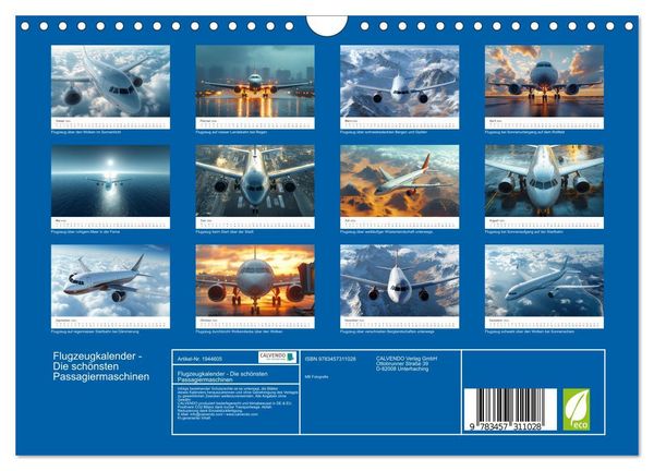 Produktbild: Flugzeugkalender - Die sch&ouml;nsten Passagiermaschinen (Wandkalender 2026 DIN A4 quer), CALVENDO Monatskalender