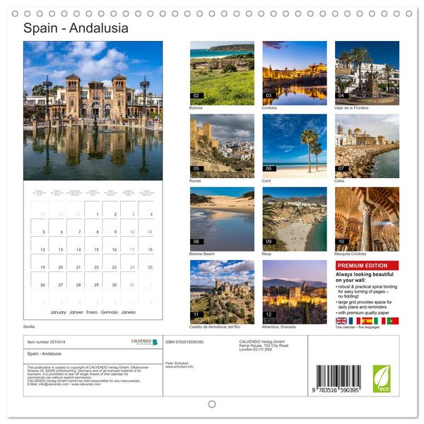 Produktbild: Spain - Andalusia (Wall Calendar 2026 12 &times; 12 Inch) CALVENDO 12 Month Wall Calendar