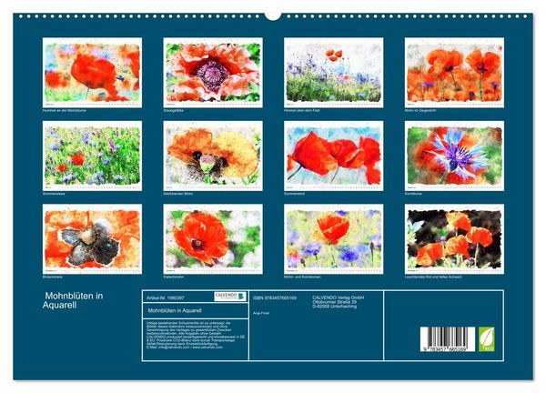 Produktbild: Mohnbl&uuml;ten in Aquarell (hochwertiger Premium Wandkalender 2026 DIN A2 quer), Kunstdruck in Hochglanz