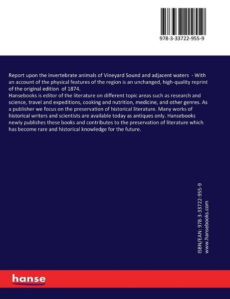 Produktbild: Report upon the invertebrate animals of Vineyard Sound and adjacent waters