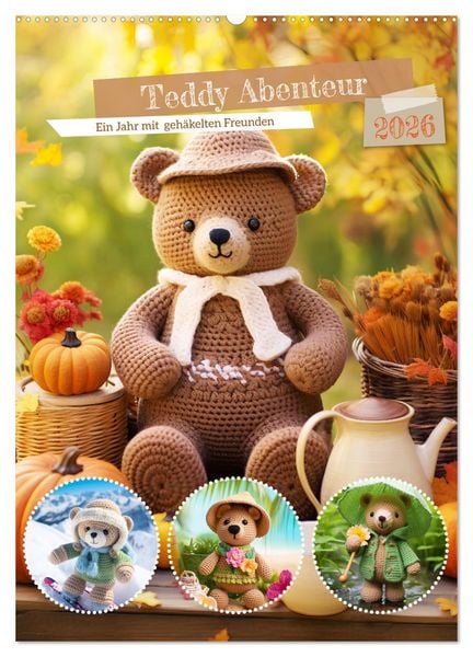Produktbild: Teddy Abenteur - Ein Jahr mit geh&auml;kelten Freunden (Wandkalender 2026 DIN A2 hoch), CALVENDO Monatskalender