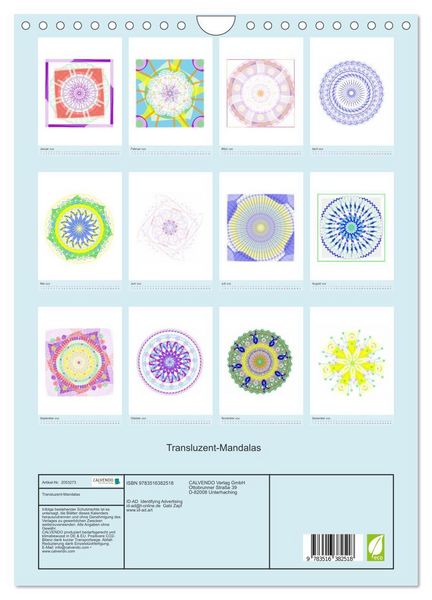 Produktbild: Transluzent-Mandalas (Wandkalender 2026 DIN A4 hoch), CALVENDO Monatskalender