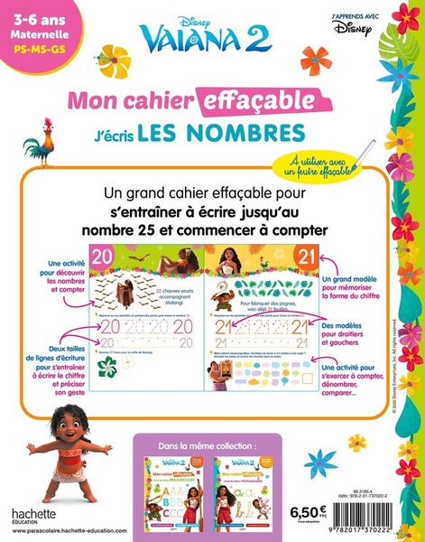 Produktbild: Vaiana 2 : mon cahier effa&ccedil;able, j'&eacute;cris les nombres