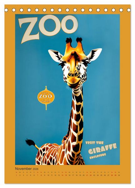 Produktbild: Zoo Vintage-Poster (Tischkalender 2026 DIN A5 hoch), CALVENDO Monatskalender
