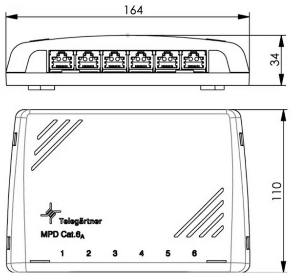 Produktbild: Teleg&auml;rtner 100006988 Verteiler CAT 6a Grau