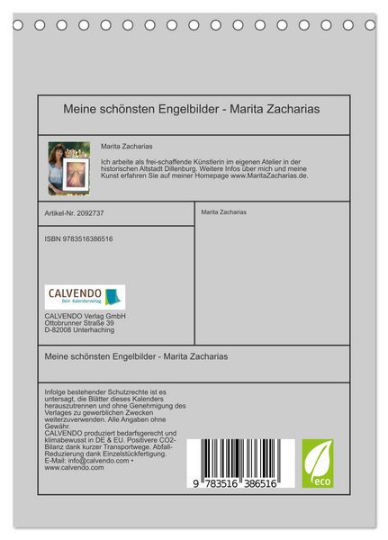 Produktbild: Meine sch&ouml;nsten Engelbilder - Marita Zacharias (Tischkalender 2026 DIN A5 hoch), CALVENDO Monatskalender