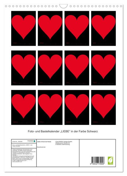 Produktbild: Foto- und Bastelkalender &bdquo;LIEBE&ldquo; in der Farbe Schwarz (Wandkalender 2026 DIN A3 hoch), CALVENDO Monatskalender
