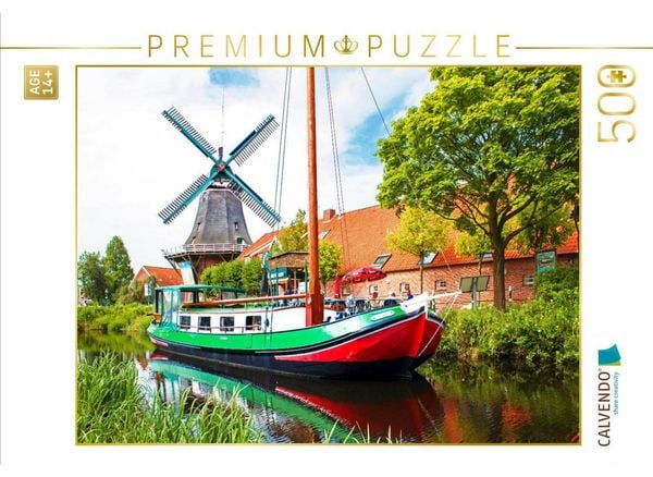 CALVENDO Puzzle Torfschiff vor der Mühle am Tief | 500 Teile Lege-Größe 48 × 36 cm Foto-Puzzle für Erwachsene