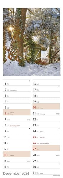 Produktbild: Gartenzauber 2026 - Streifenkalender 15x42 cm - mit viel Platz für Eintragungen - Gärten - Bildkalender - Wandplaner - Gartenkalender