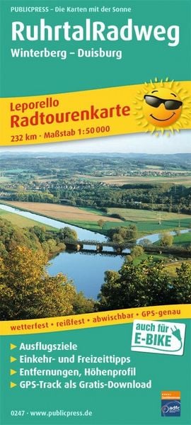 Produktbild: Publicpress Leporello Radtourenkarte RuhrtalRadweg, Winterberg, Duisburg 1:50.000