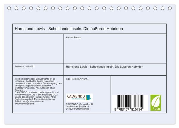 Produktbild: Harris und Lewis - Schottlands Inseln. Die &auml;u&szlig;eren Hebriden (Tischkalender 2026 DIN A5 quer), CALVENDO Monatskalender