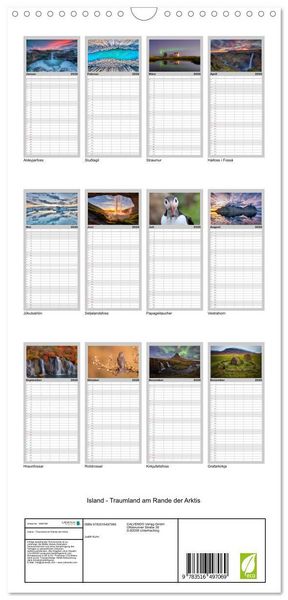 Produktbild: Familienplaner 2026 - Island - Traumland am Rande der Arktis mit 5 Spalten (Wandkalender, 21 x 45 cm) CALVENDO