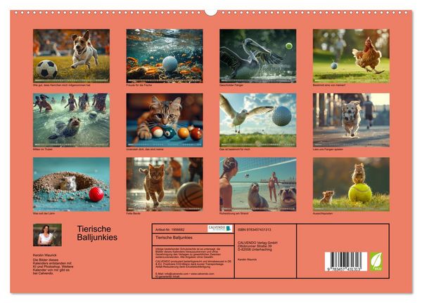 Produktbild: Tierische Balljunkies (hochwertiger Premium Wandkalender 2026 DIN A2 quer), Kunstdruck in Hochglanz