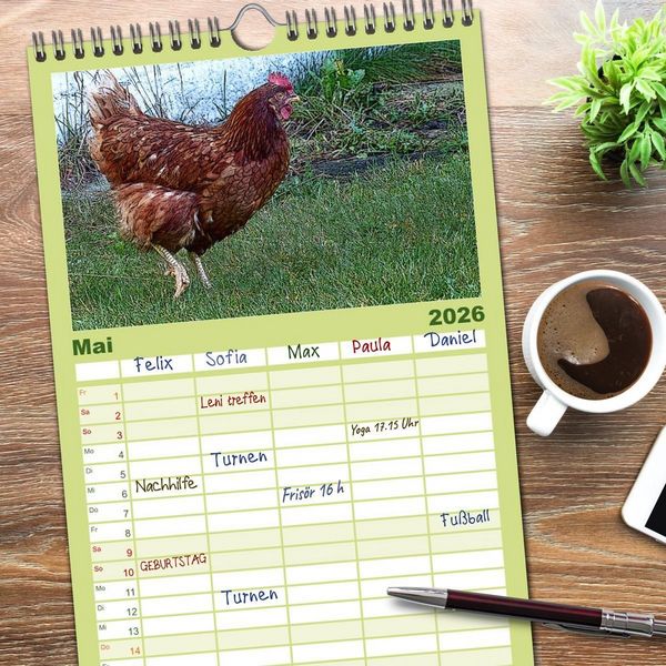 Produktbild: Familienplaner 2026 - Die H&uuml;hner sind los! mit 5 Spalten (Wandkalender, 21 x 45 cm) CALVENDO