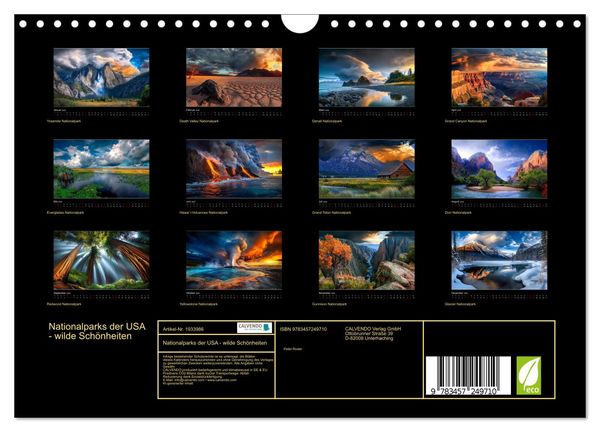 Produktbild: Nationalparks der USA - wilde Sch&ouml;nheiten (Wandkalender 2026 DIN A4 quer), CALVENDO Monatskalender