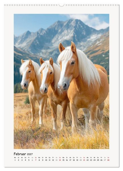 Produktbild: Berge und M&auml;hnen. Haflinger zwischen Alm, Sonne und Freiheit (hochwertiger Premium Wandkalender 2027 DIN A2 hoch), Kunstdruck in Hochglanz