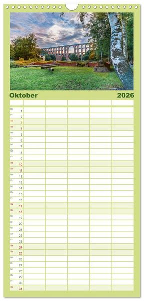Produktbild: Familienplaner 2026 - Vogtland - von Klingenthal bis G&ouml;ltzschtal mit 5 Spalten (Wandkalender, 21 x 45 cm) CALVENDO