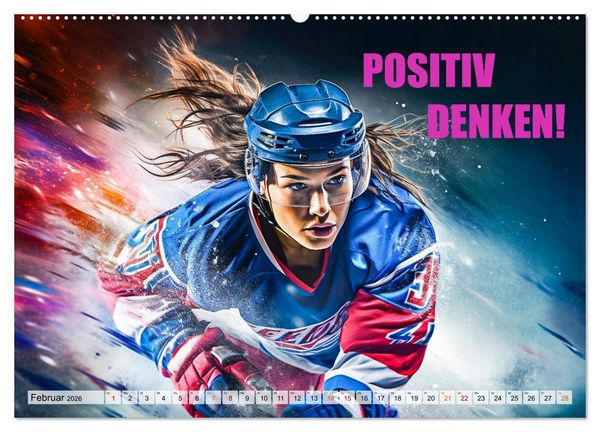 Produktbild: Eishockey und positive Gedanken (Wandkalender 2026 DIN A2 quer), CALVENDO Monatskalender