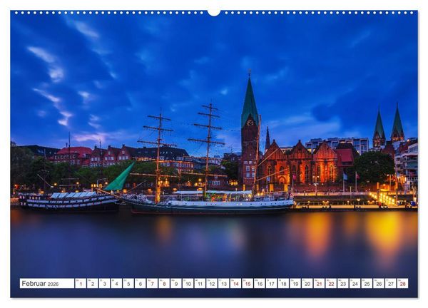 Produktbild: Bremen und Bremerhaven - Nachtaufnahmen (hochwertiger Premium Wandkalender 2026 DIN A2 quer), Kunstdruck in Hochglanz
