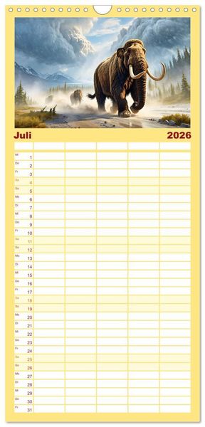 Produktbild: Familienplaner 2026 - Im urzeitlichen Reich des Mammuts mit 5 Spalten (Wandkalender, 21 x 45 cm) CALVENDO