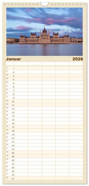 Produktbild: Familienplaner 2026 - KAISERLICHES BUDAPEST mit 5 Spalten (Wandkalender, 21 x 45 cm) CALVENDO