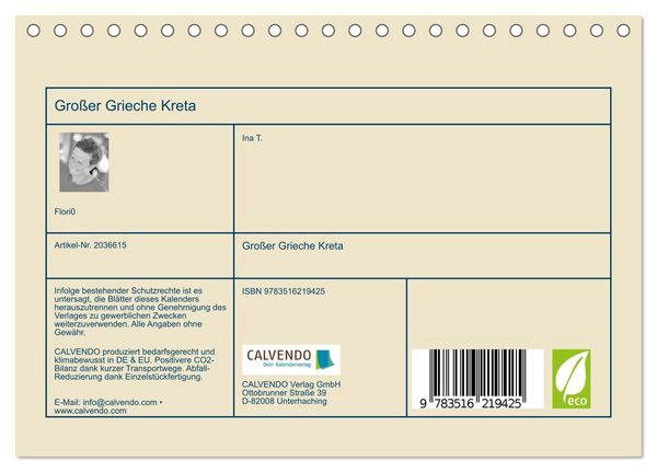 Produktbild: Gro&szlig;er Grieche Kreta (Tischkalender 2026 DIN A5 quer), CALVENDO Monatskalender