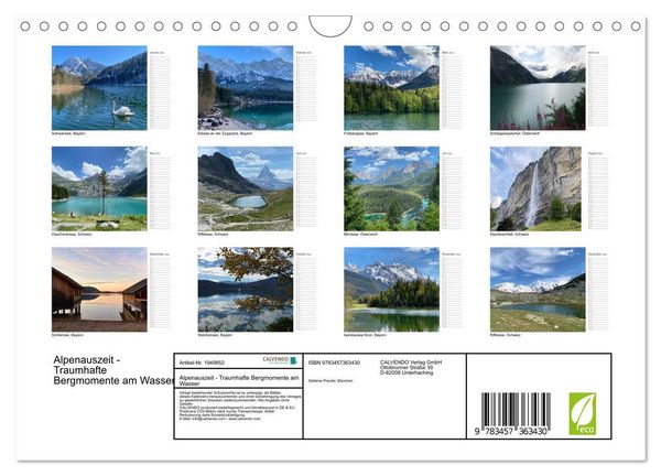 Produktbild: Alpenauszeit - Traumhafte Bergmomente am Wasser (Wandkalender 2026 DIN A4 quer), CALVENDO Monatskalender