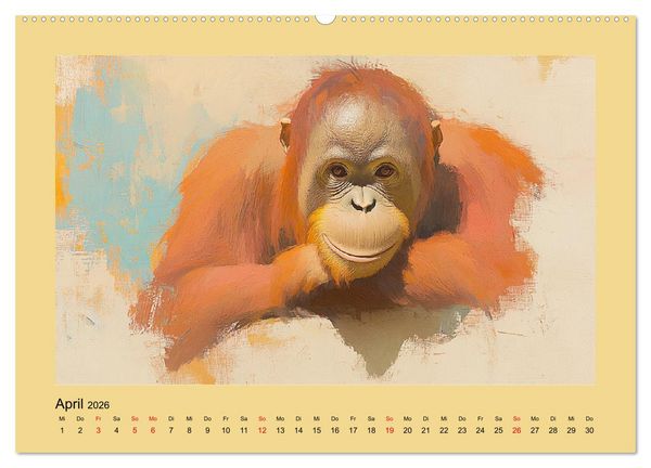 Produktbild: Majest&auml;tische Menschenaffen. Faszinierende Wesen in kunstvoller &Ouml;loptik (Wandkalender 2026 DIN A2 quer), CALVENDO Monatskalender