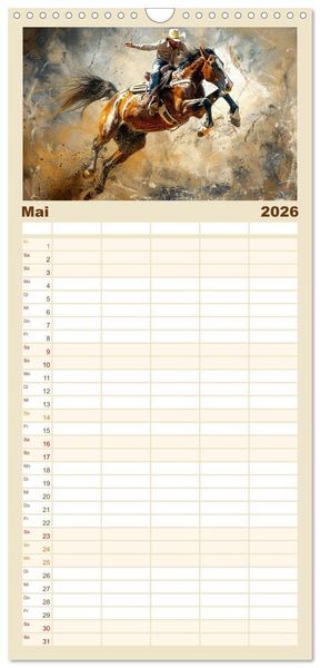 Produktbild: Familienplaner 2026 - Pferde, Staub und Freiheit mit 5 Spalten (Wandkalender, 21 x 45 cm) CALVENDO